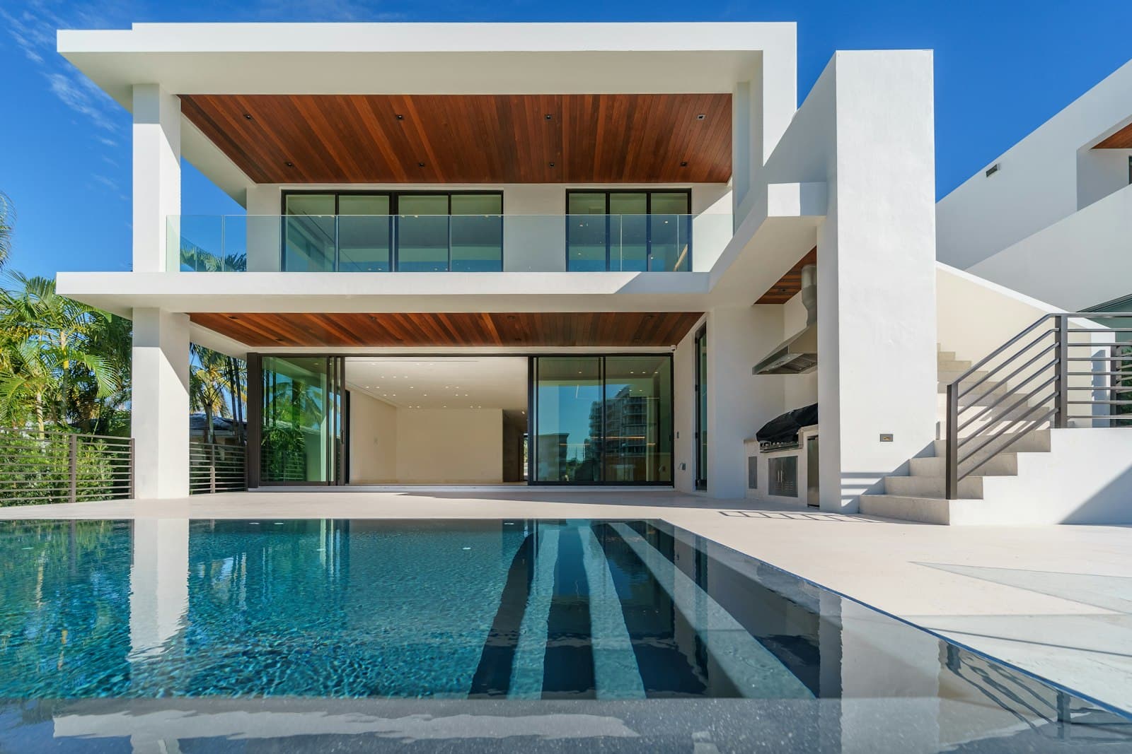 Modern house with a large roof overhang